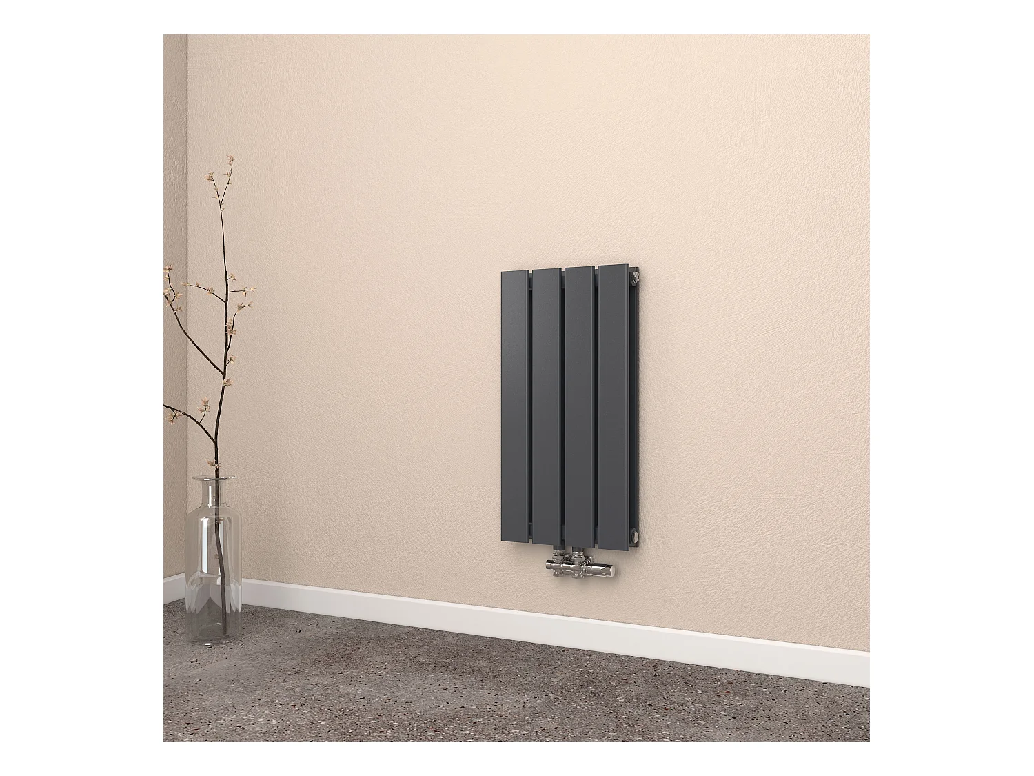EMKE Radiateur eau chaude en acier Tube Plat Radiateur Mural Noir 60x30cm 327W Double Couche