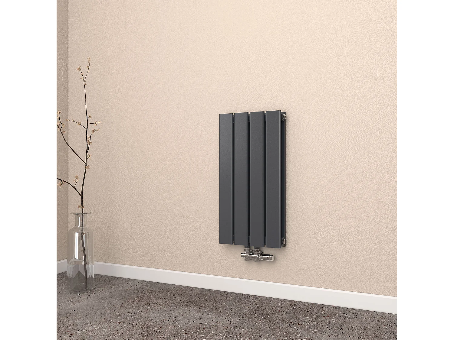 EMKE Radiateur eau chaude en acier Tube Plat Radiateur Mural Noir 60x30cm 327W Double Couche