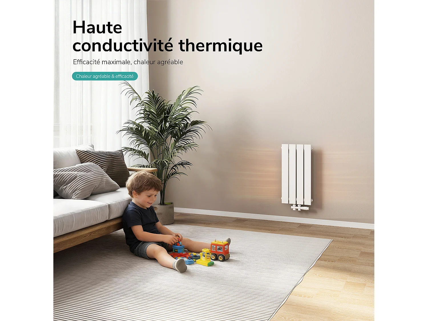 EMKE Zentralheizkörper 60 × 30 cm, 210 W, schmaler vertikaler Warmwasserheizkörper aus weißem Stahl