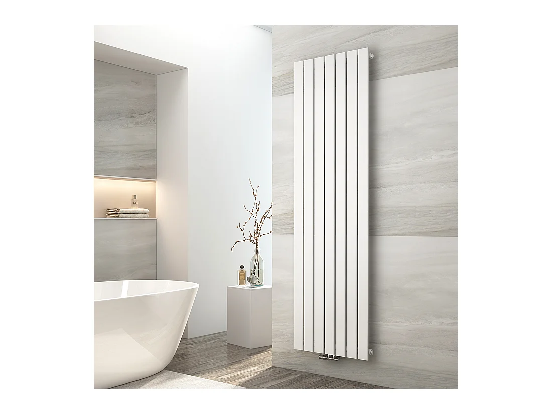 EMKE Radiateur à Eau Chaude, Radiateur plat seule couche connexion centrale, Montage mural vertical design, Blanc 180x53cm
