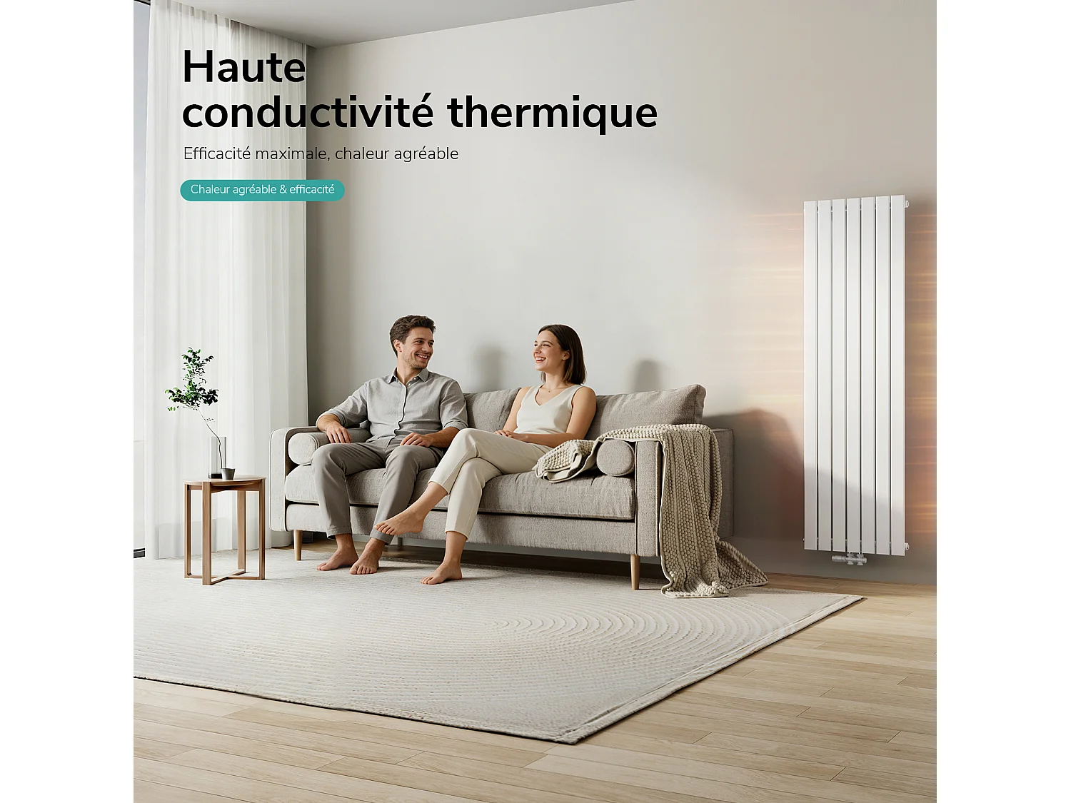 EMKE Radiateur à Eau Chaude, Radiateur plat seule couche connexion centrale, Montage mural vertical design, Blanc 180x53cm