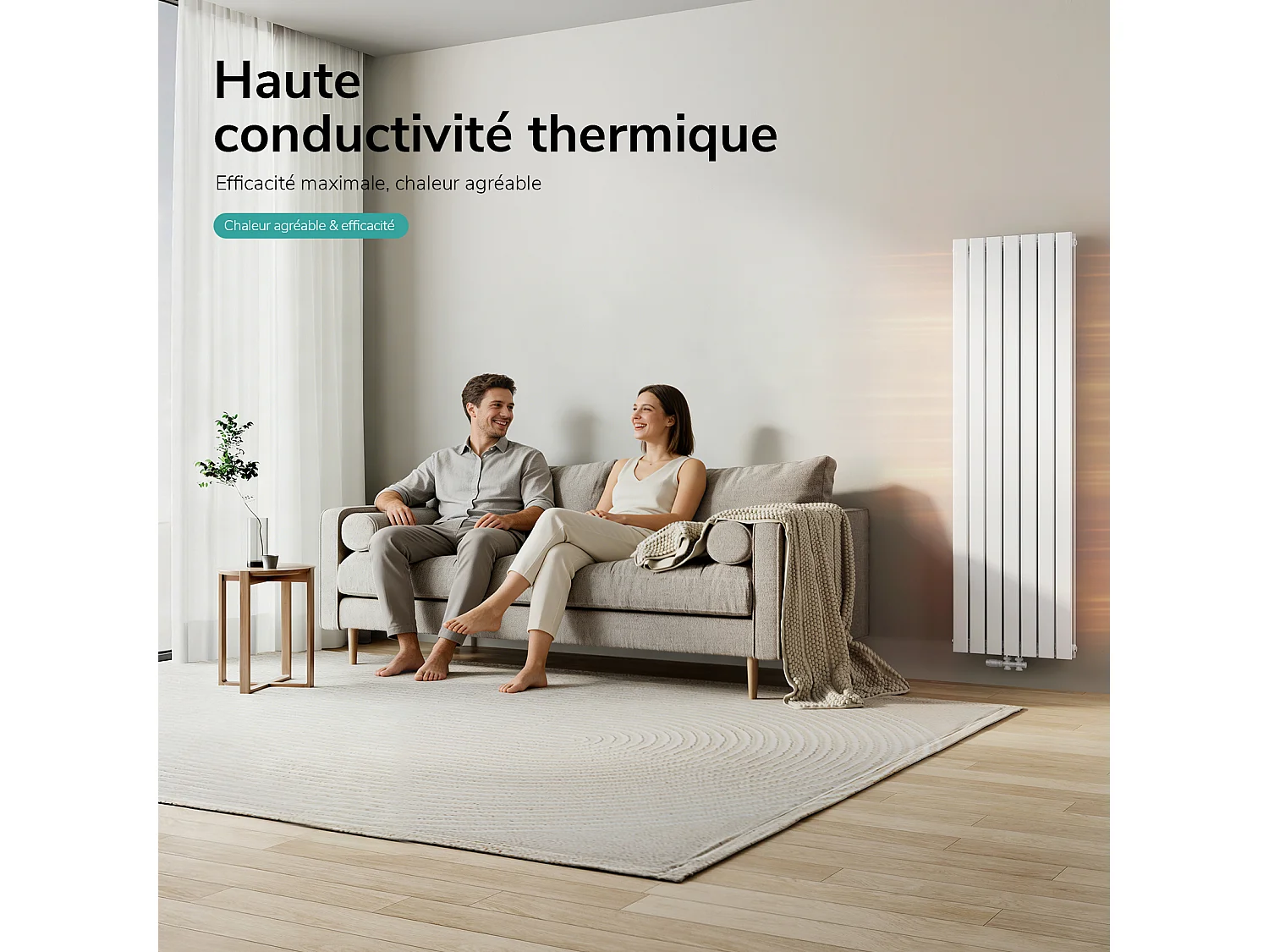 EMKE Radiateur eau chaude en acier Tube Plat Radiateur Mural Blanc 180x53cm 1949W Double Couche