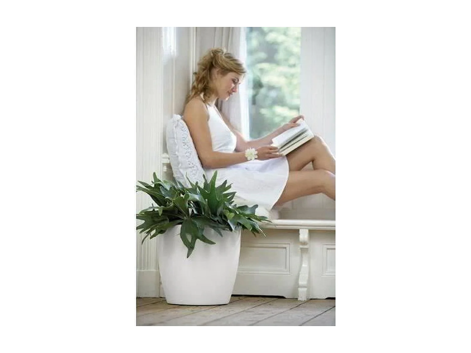 Brussels Pot de fleurs rond Roues 40 - Blanc Ø 39 x 37 cm