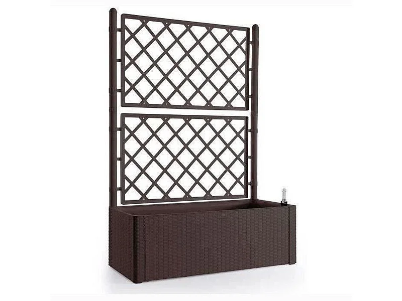 Rechteckiger Blumenkasten Natural Deluxe mit Spalier – 100 x 43 x 142 cm – 90 + 6,5 L Reserve – Mokka