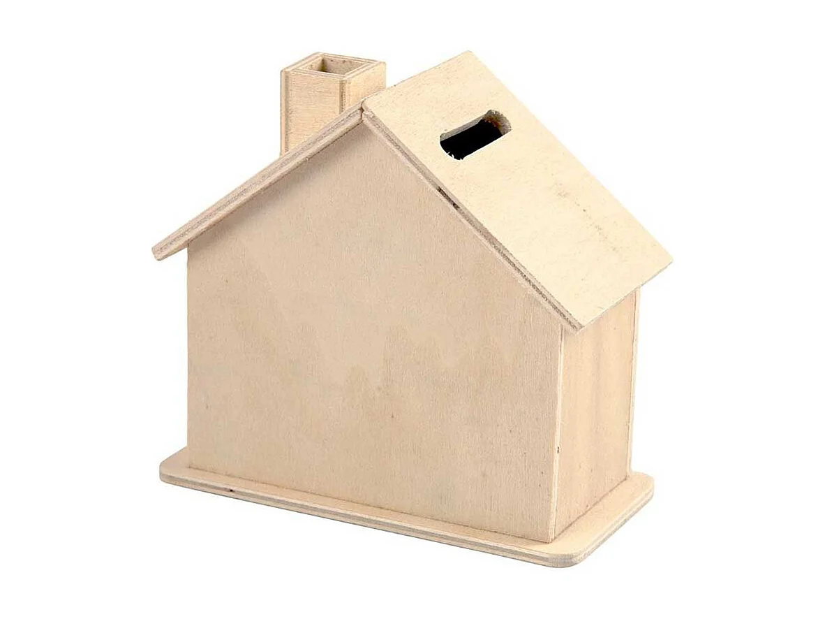 Hucha de madera para decorar la casa - 10 x 10 x 5,4 cm