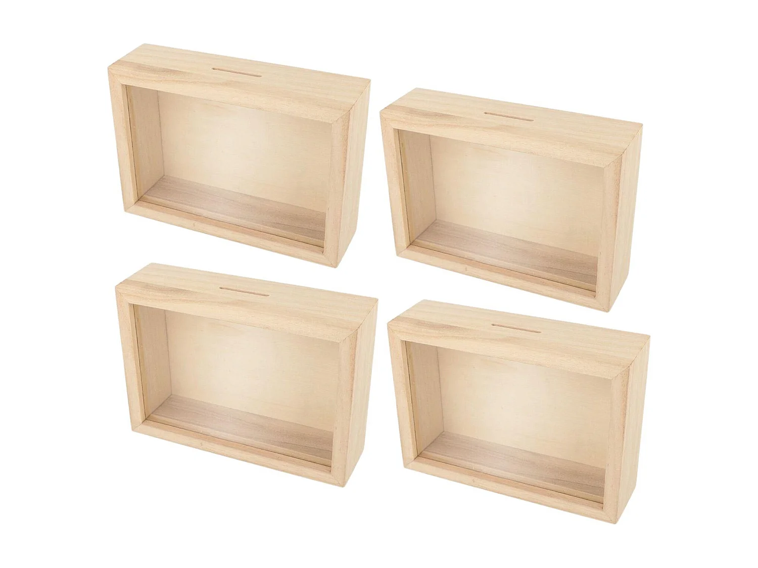 4 spaarpotten met houten frame om te decoreren 12 x 17 cm