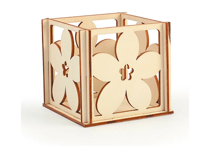 Photophore en bois à décorer - Fleurs - 10 x 10 x 6 cm