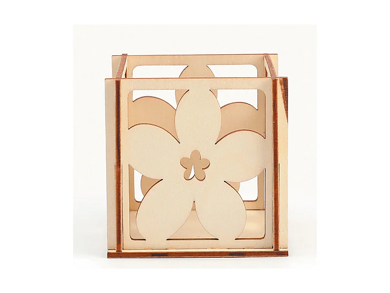 Houten theelichthouder om te decoreren - Bloemen - 10 x 10 x 6 cm