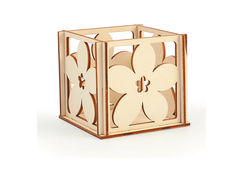 Photophore en bois à décorer - Fleurs - 10 x 10 x 6 cm