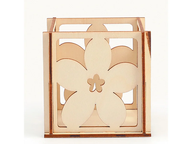 Photophore en bois à décorer - Fleurs - 10 x 10 x 6 cm