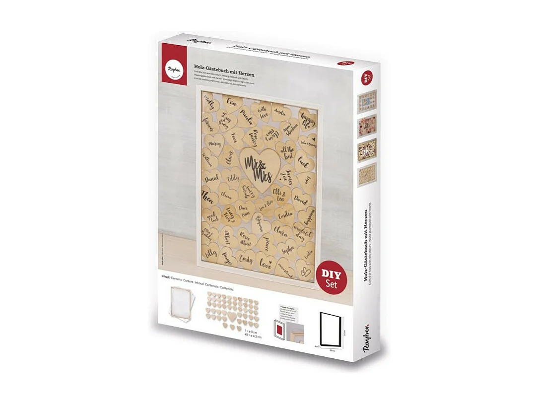 Gastenboek houten lijst met hartjes 35 x 26 x 4 cm