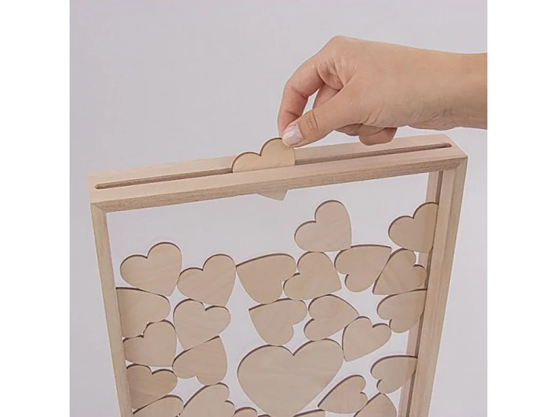Gastenboek houten lijst met hartjes 35 x 26 x 4 cm
