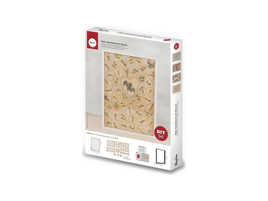 Livre d'or cadre en bois avec des cœurs 35 x 26 x 4 cm