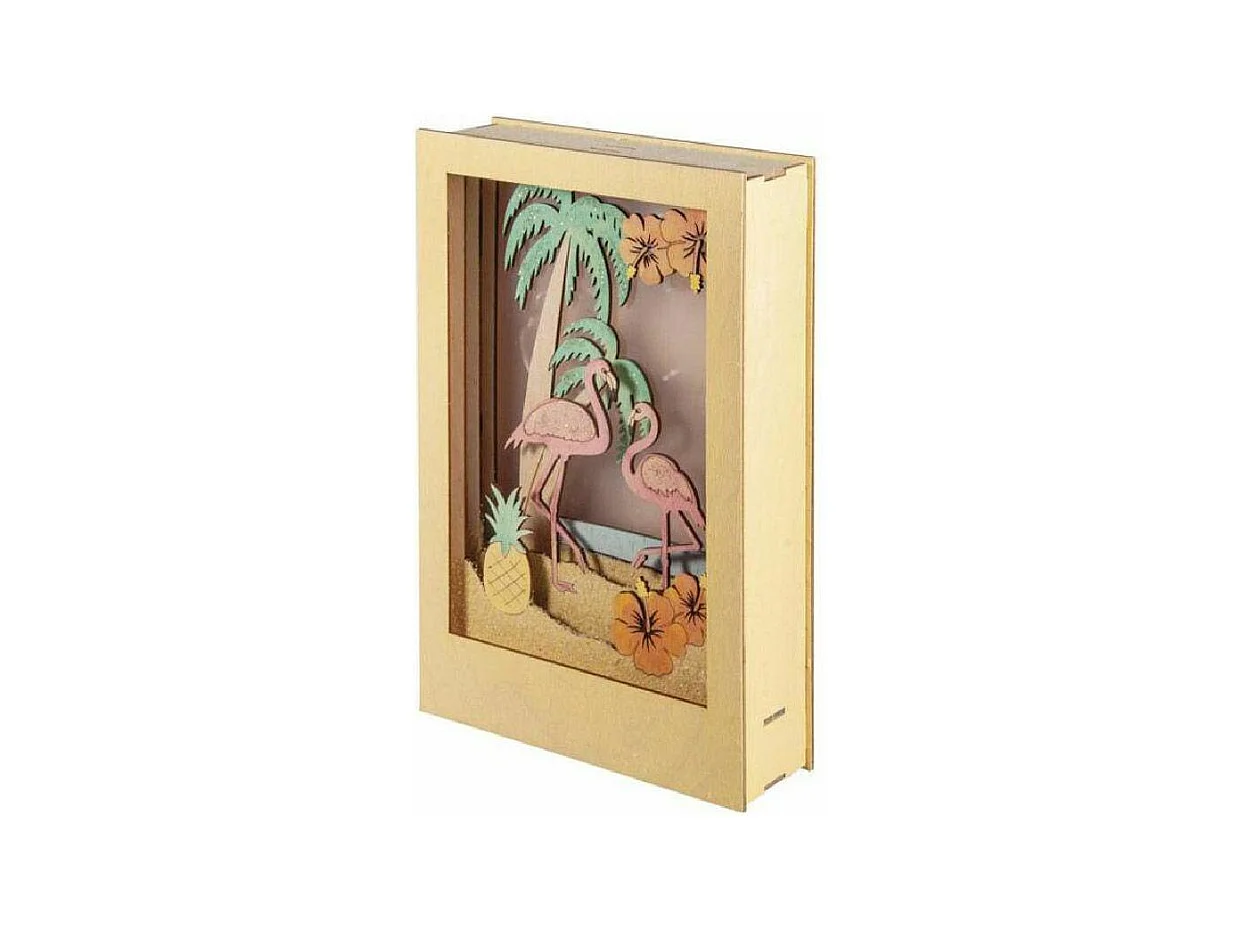Cadre décoratif en bois à motif 3D - 20 x 30 x 6,7 cm - Flamant