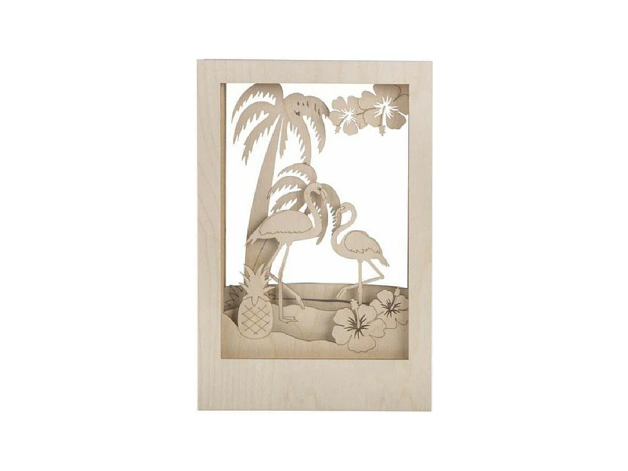 Cadre décoratif en bois à motif 3D - 20 x 30 x 6,7 cm - Flamant