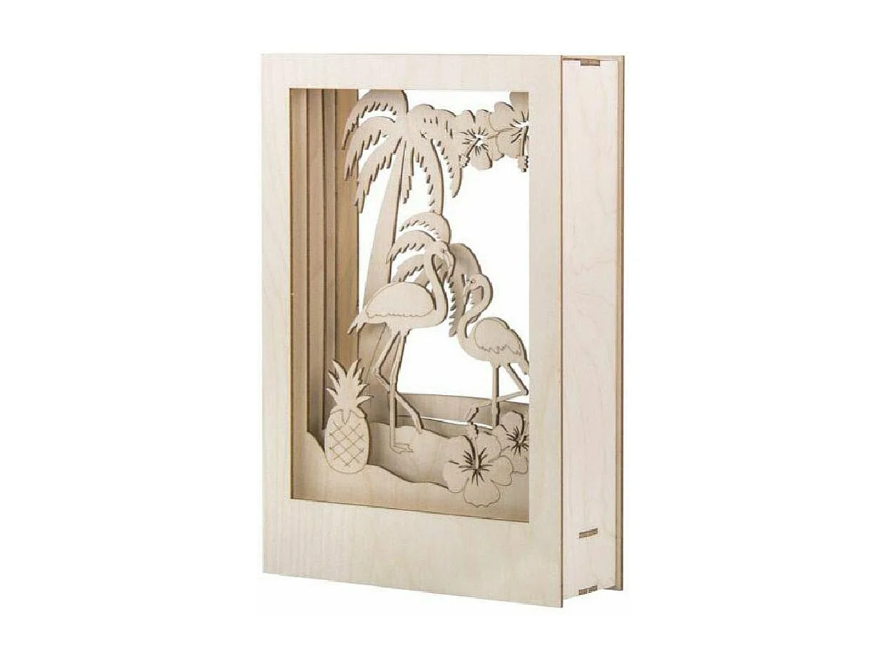 Cadre décoratif en bois à motif 3D - 20 x 30 x 6,7 cm - Flamant
