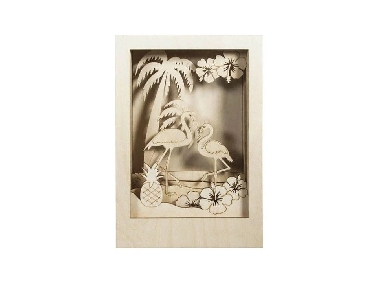 Cadre décoratif en bois à motif 3D - 20 x 30 x 6,7 cm - Flamant