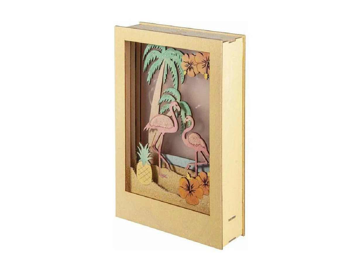 Marco de madera con escena 3D - 20 x 30 x 6,7 cm - Flamingo