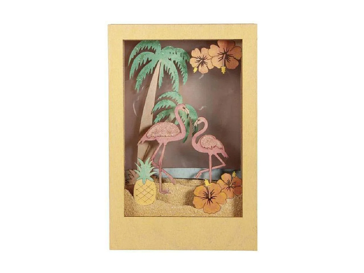 Marco de madera con escena 3D - 20 x 30 x 6,7 cm - Flamingo