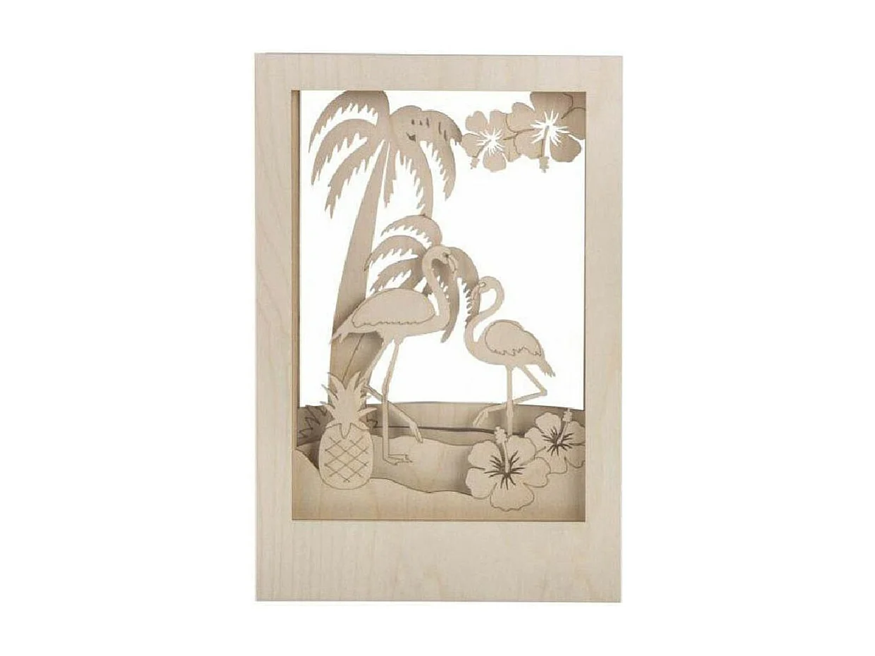 Marco de madera con escena 3D - 20 x 30 x 6,7 cm - Flamingo