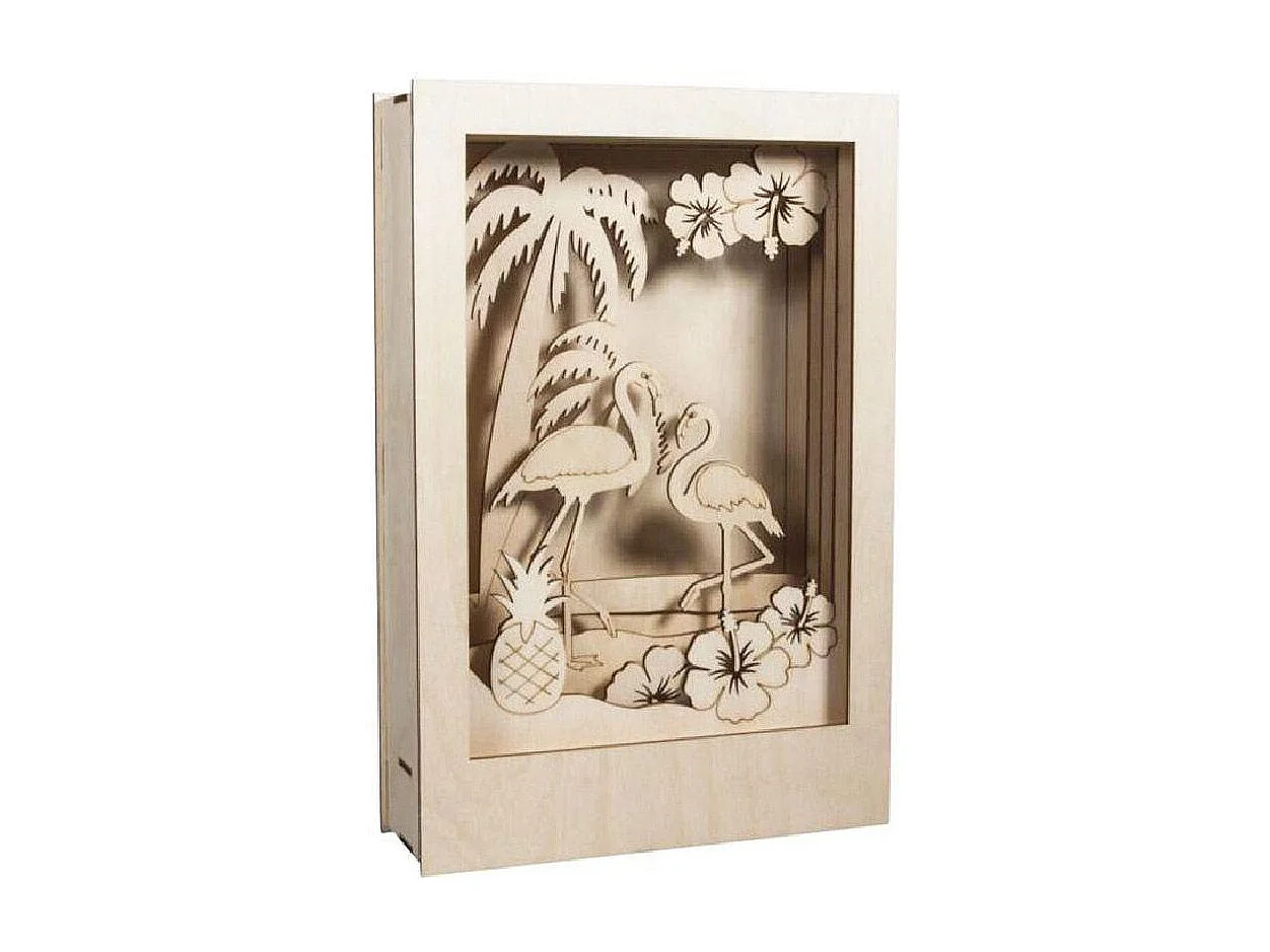 Marco de madera con escena 3D - 20 x 30 x 6,7 cm - Flamingo