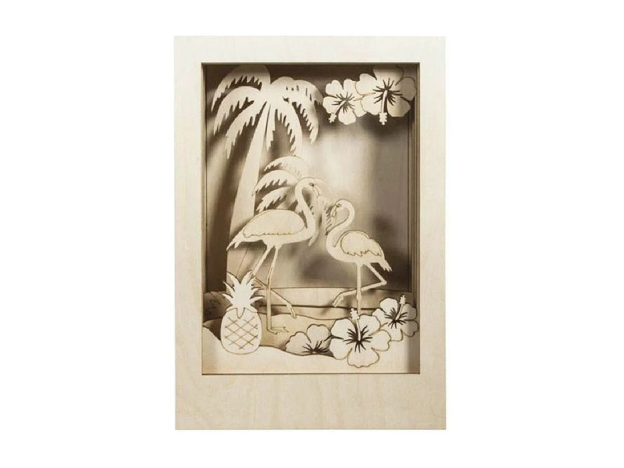 Marco de madera con escena 3D - 20 x 30 x 6,7 cm - Flamingo