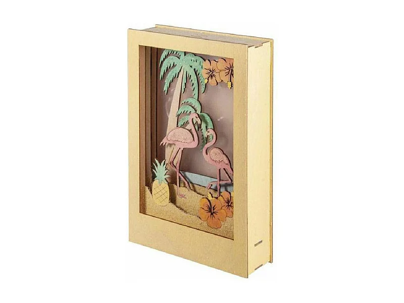 Cadre décoratif en bois à motif 3D - 20 x 30 x 6,7 cm - Flamant