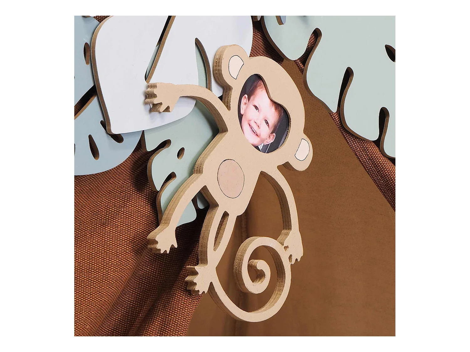 Cadre photo en bois en forme de singe