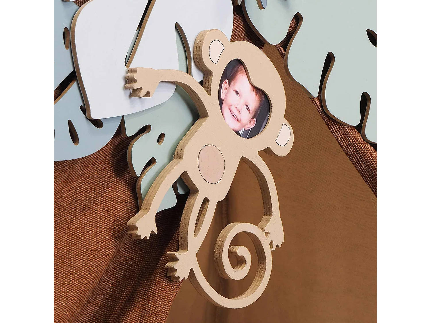 Cadre photo en bois en forme de singe