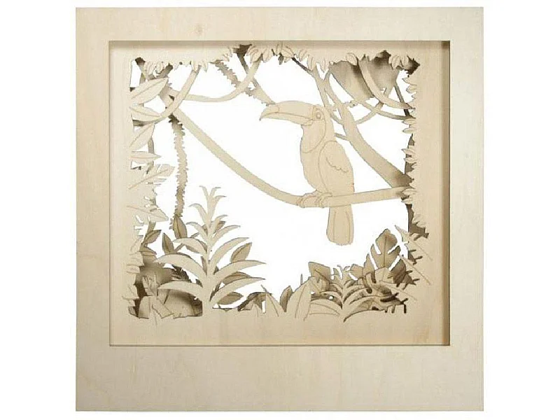 Cadre décoratif en bois XL à motif 3D - 53 x 53 x 14,5 cm - Toucan