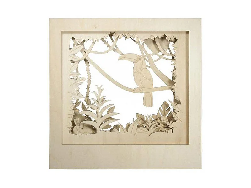 Cadre décoratif en bois XL à motif 3D - 53 x 53 x 14,5 cm - Toucan