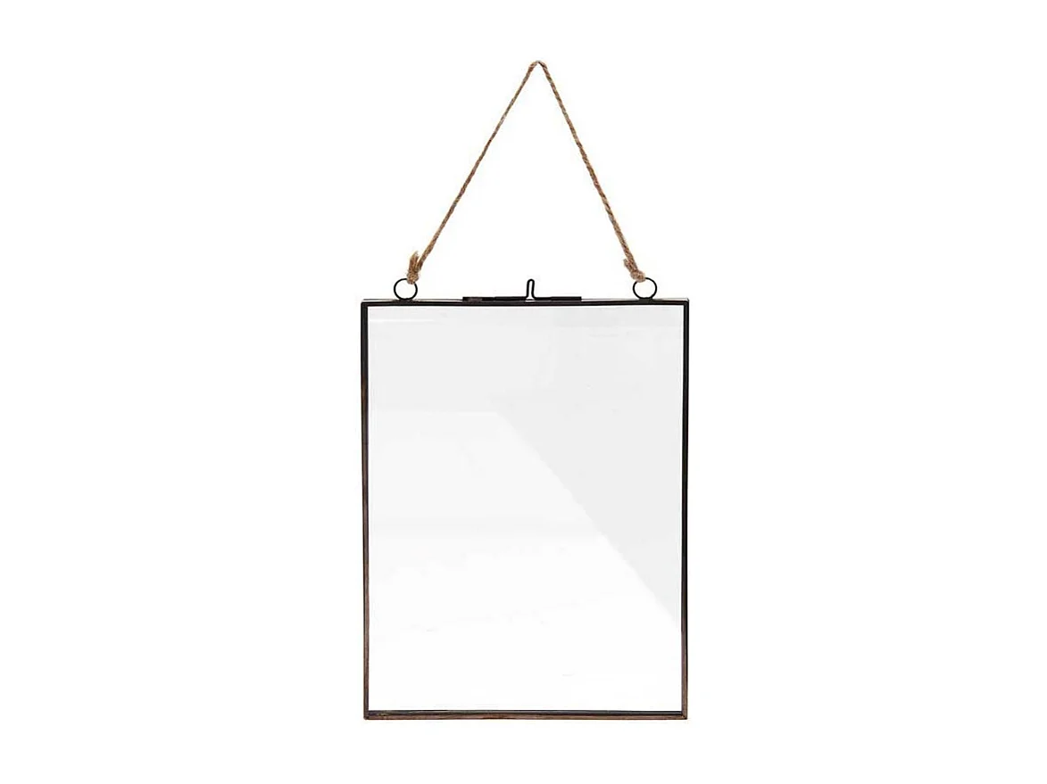 Cadre en métal noir à suspendre, double plaque de verre 16 x 22 cm