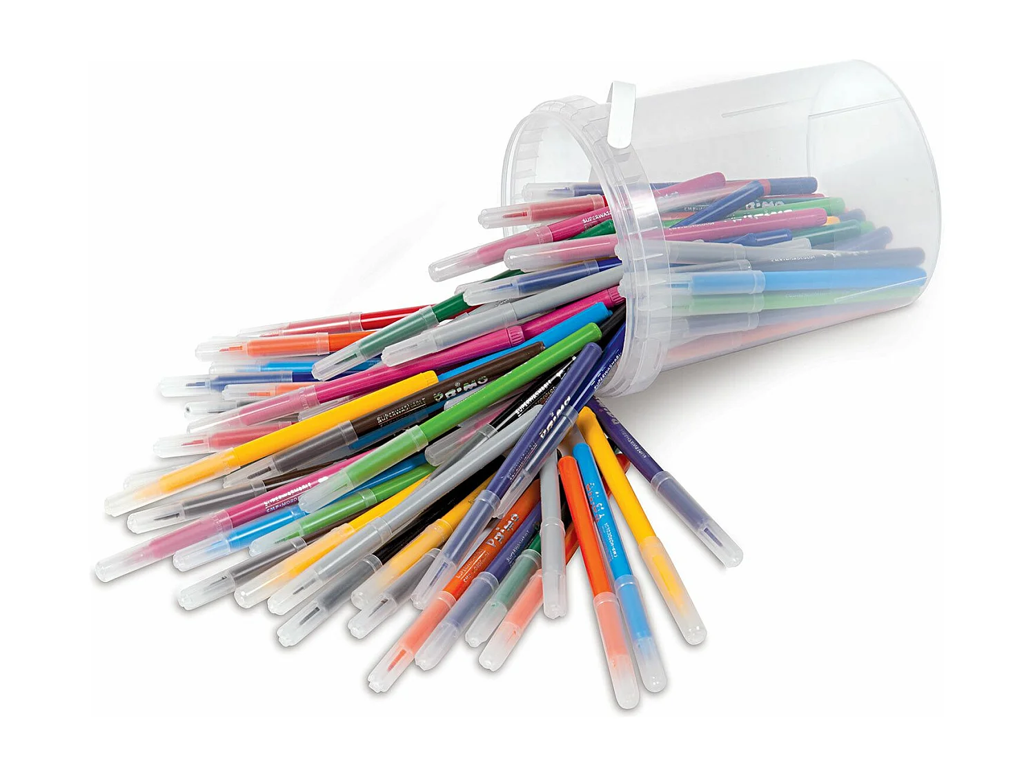 Seau de 96 feutres lavables à pointe fine