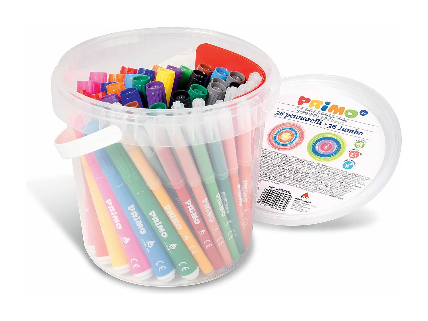 Seau de 36 gros feutres + 36 feutres pointe fine