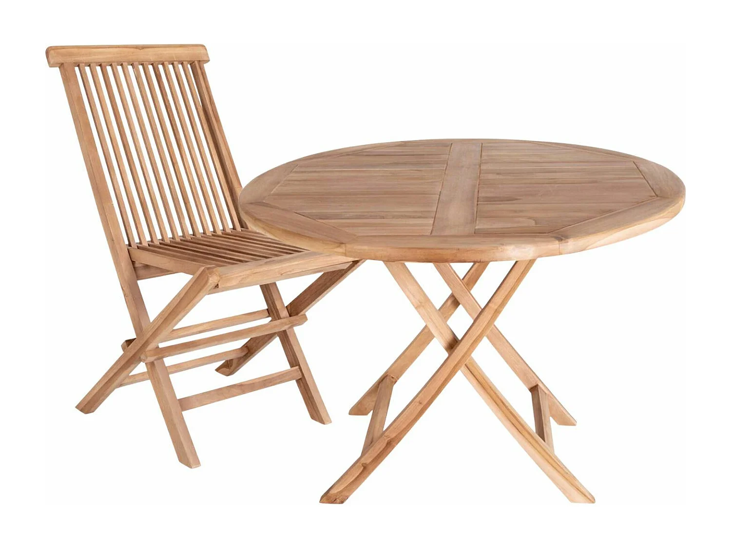 Table de jardin Ø 100 cm + 4 chaises en teck