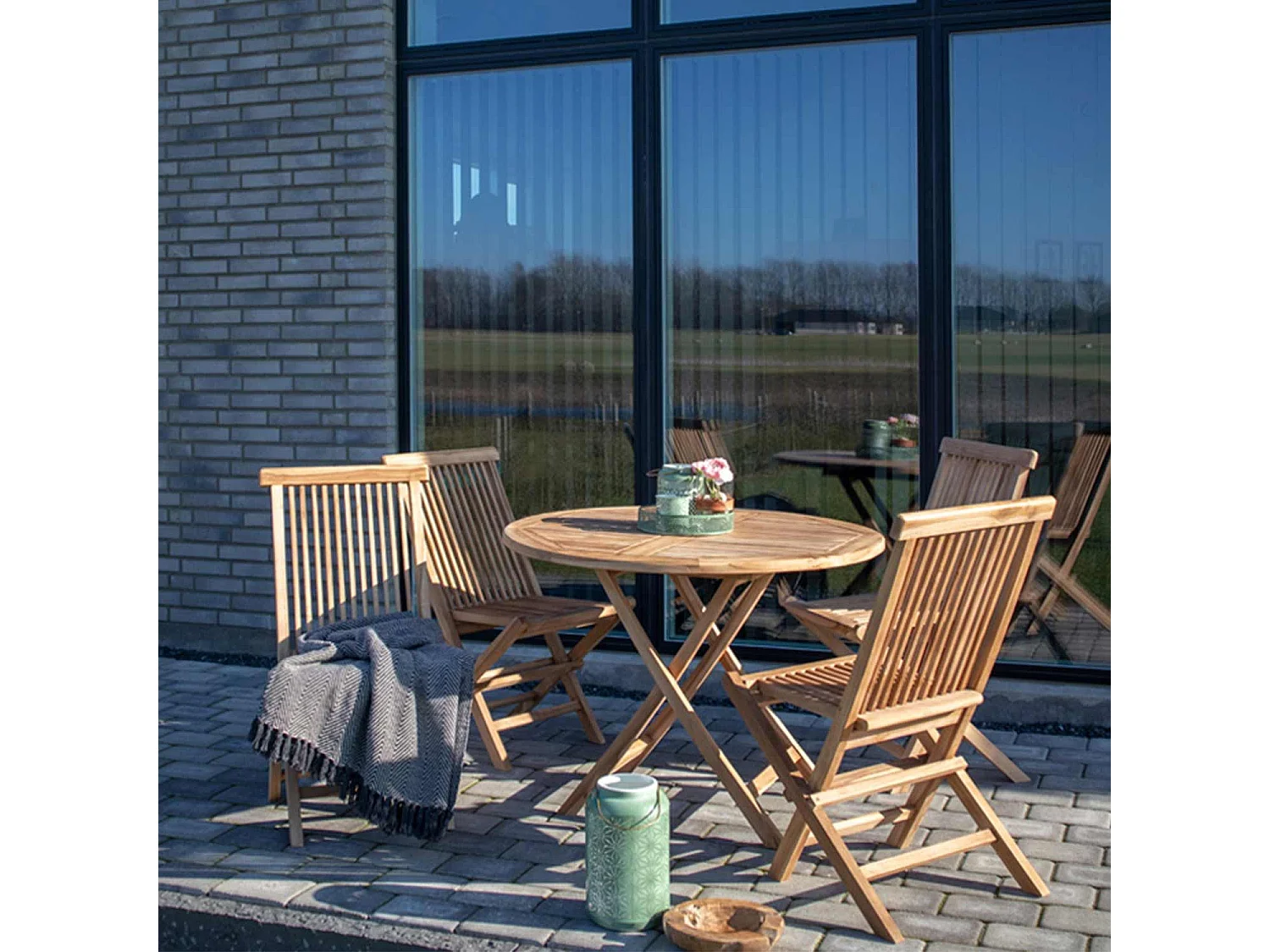 Table de jardin Ø 100 cm + 4 chaises en teck