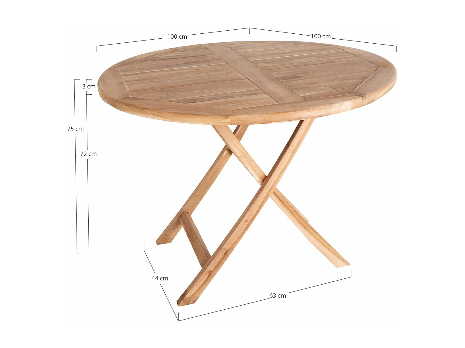 Table de jardin Ø 100 cm + 4 chaises en teck