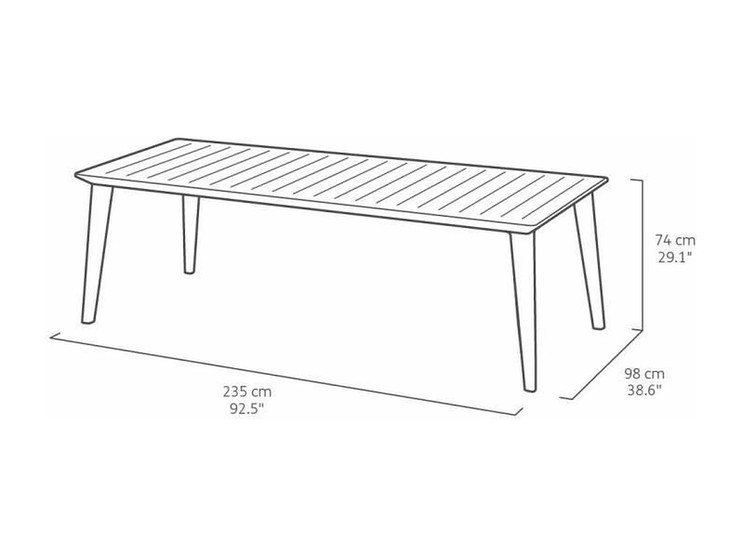 Rechteckiger Gartentisch aus Kunstharz für 8–10 Personen – Graphitgrau