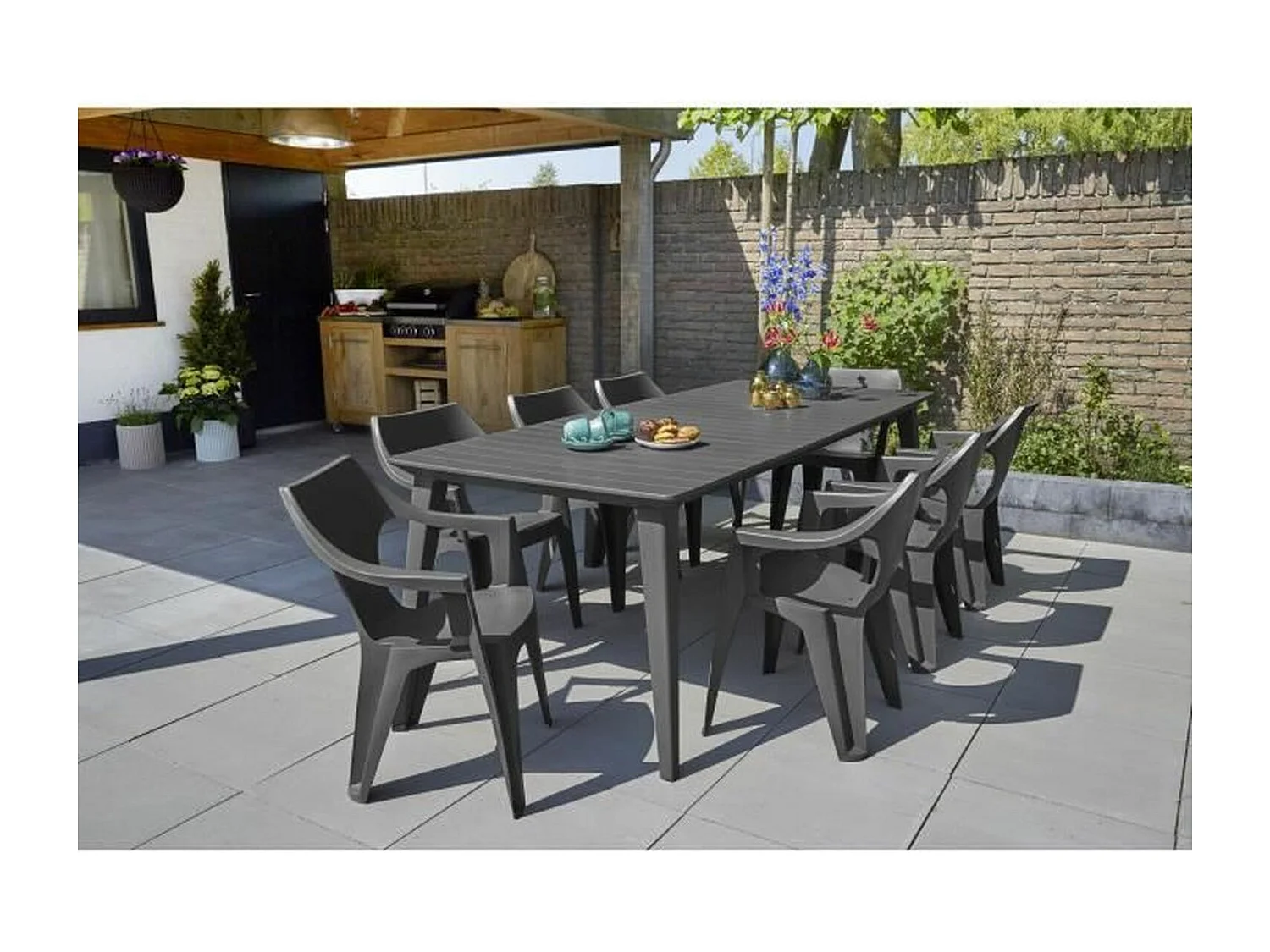 Table de jardin - rectangulaire - gris graphite - en résine - 8 a 10 personnes - Lima - Allibert by KETER