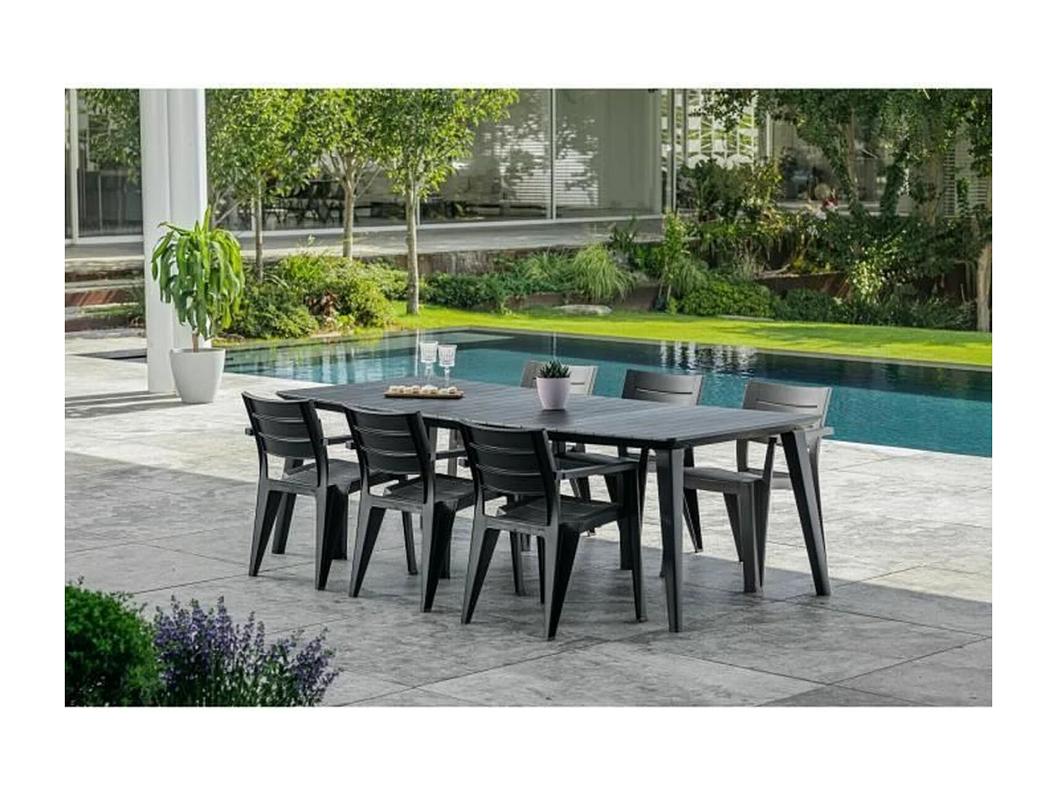 Table de jardin - rectangulaire - gris graphite - en résine - 8 a 10 personnes - Lima - Allibert by KETER