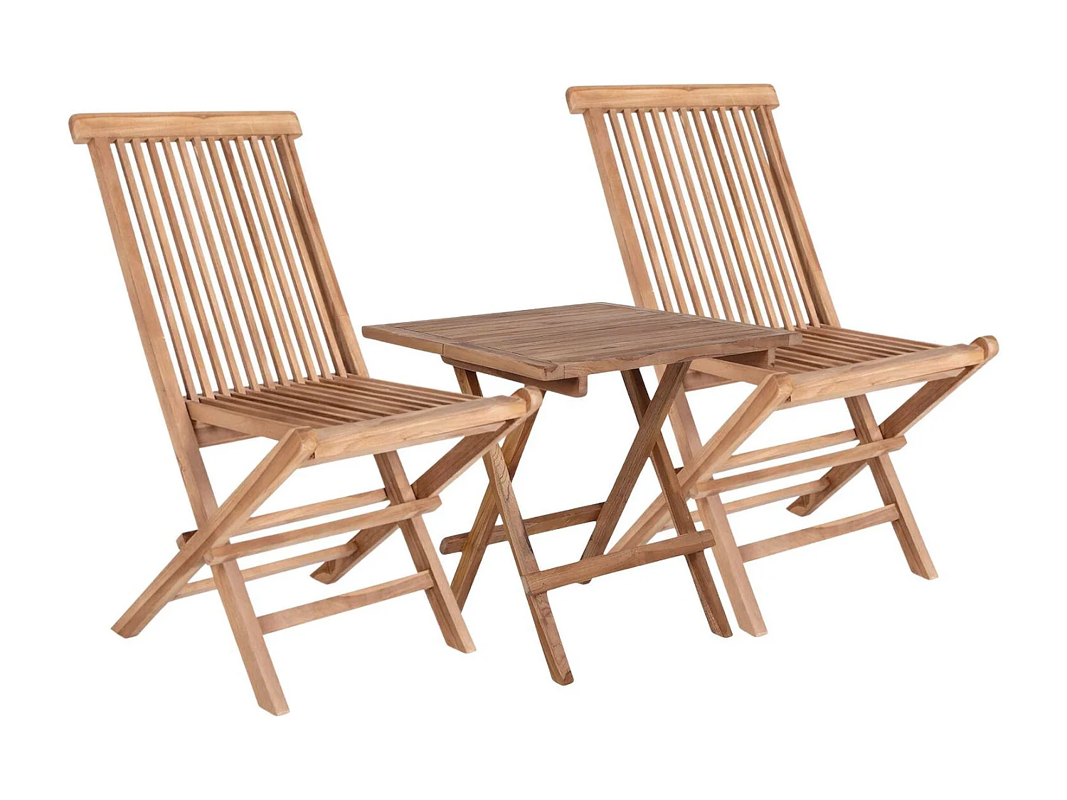 Table de jardin carrée 50 cm + 2 chaises en teck