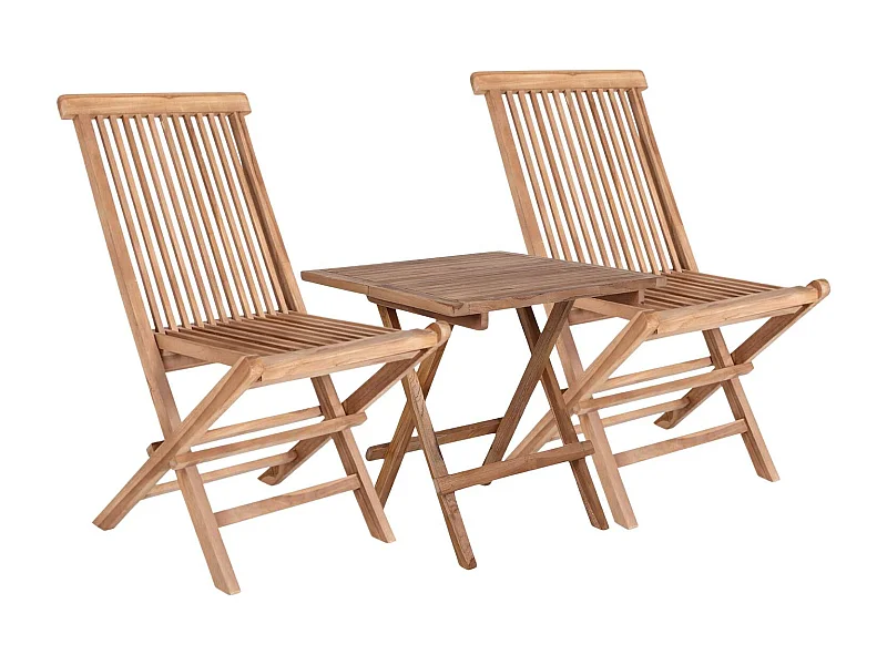 Table de jardin carrée 50 cm + 2 chaises en teck