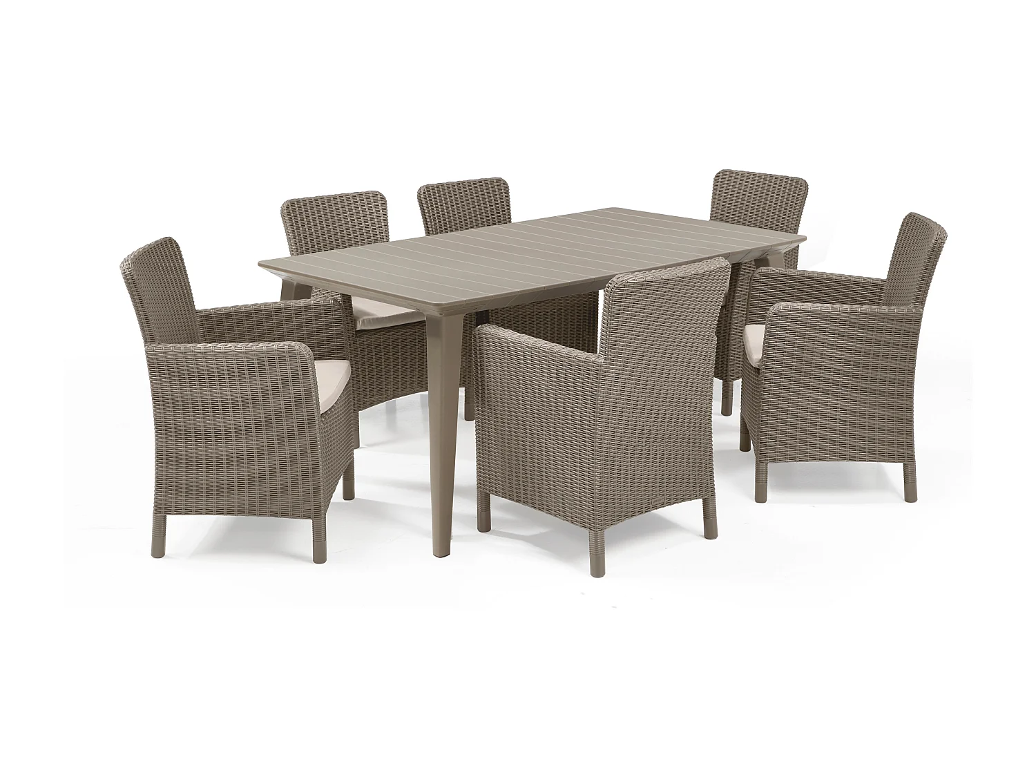 Rechteckiger Gartentisch aus Kunstharz für 6 Personen 160 cm – Cappuccino