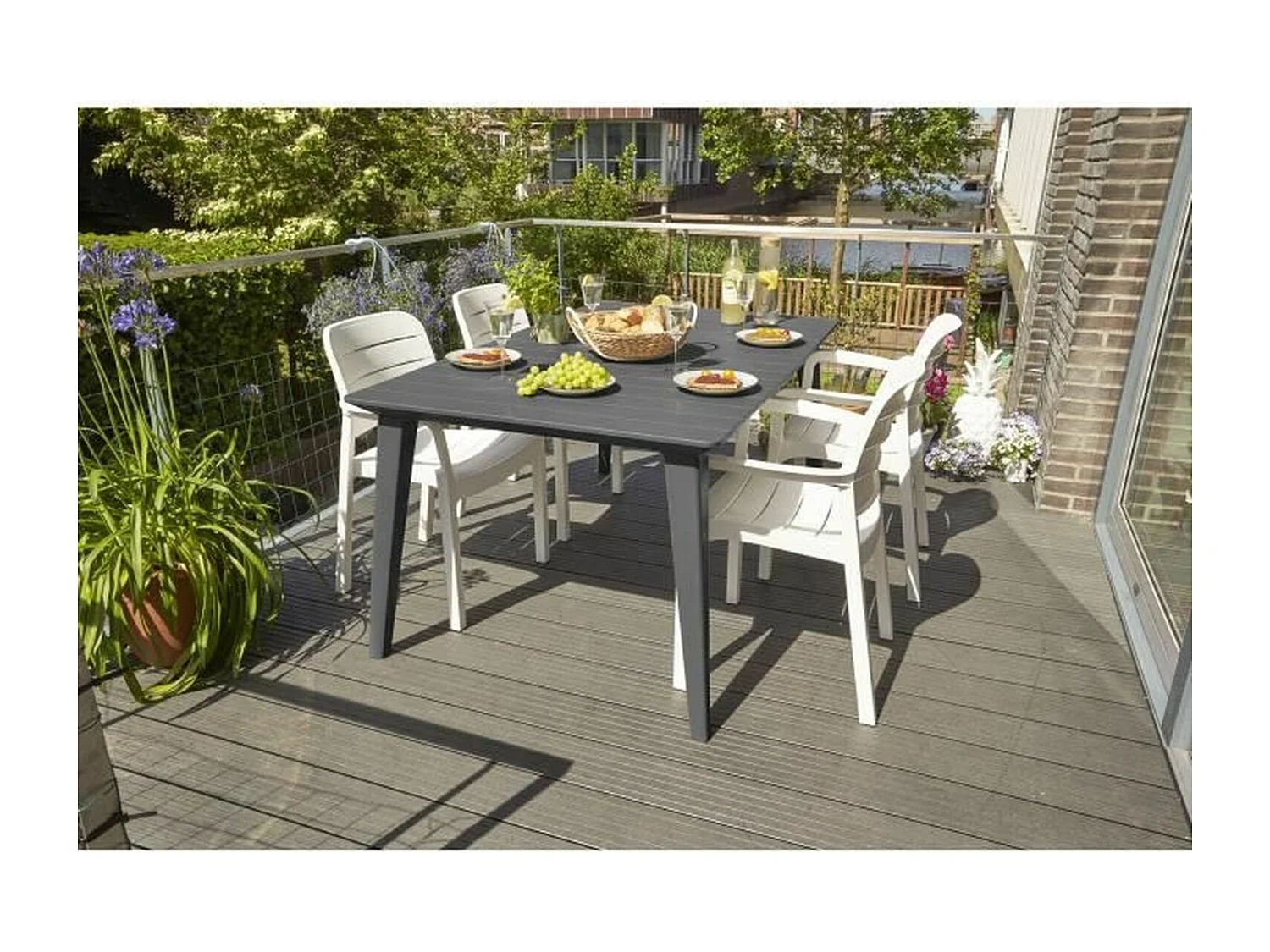 Table de jardin - rectangulaire 160cm - gris graphite - en résine - 6 personnes - Lima - Allibert by KETER