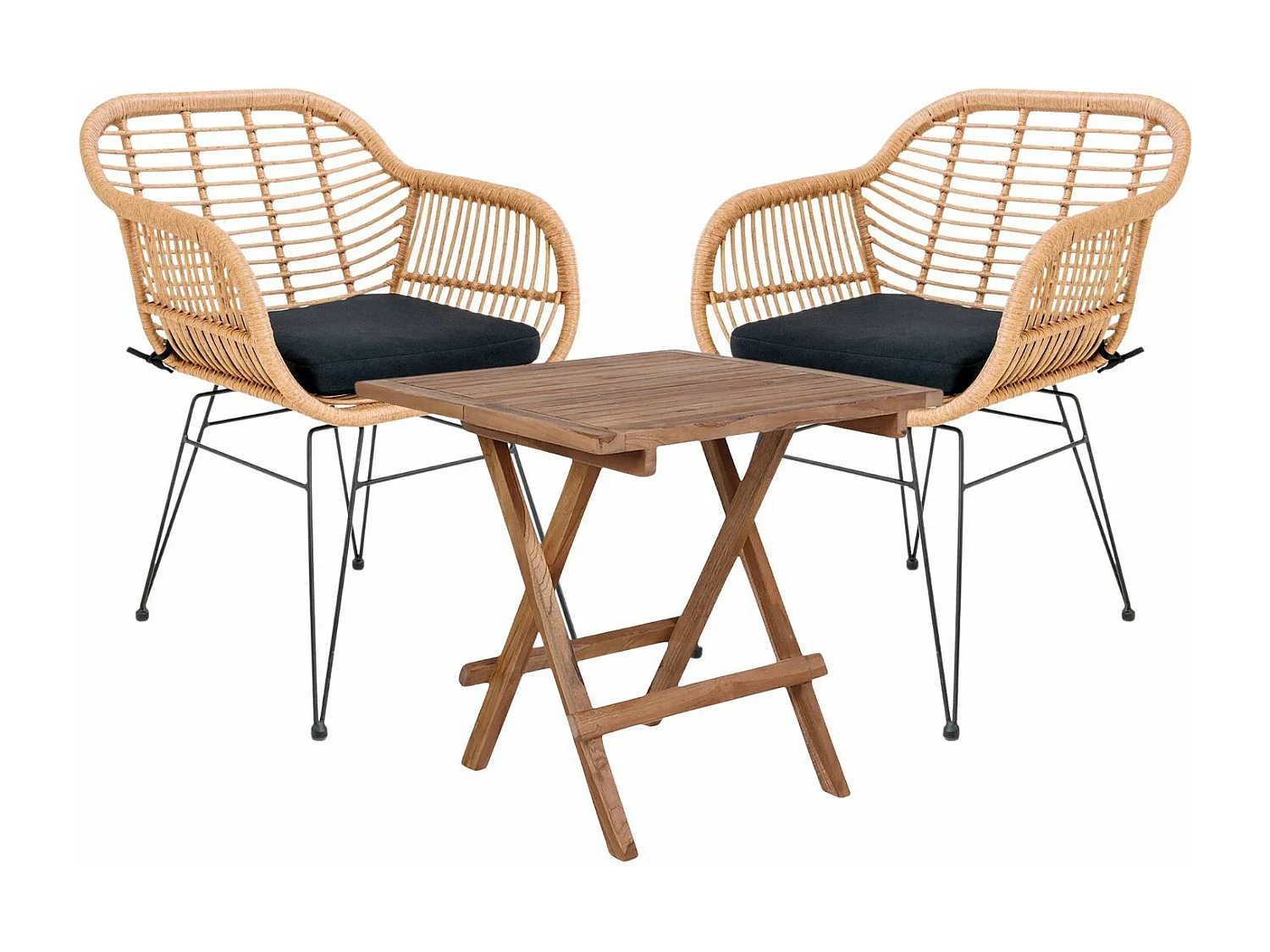 Table de jardin carrée 50 cm + 2 fauteuils