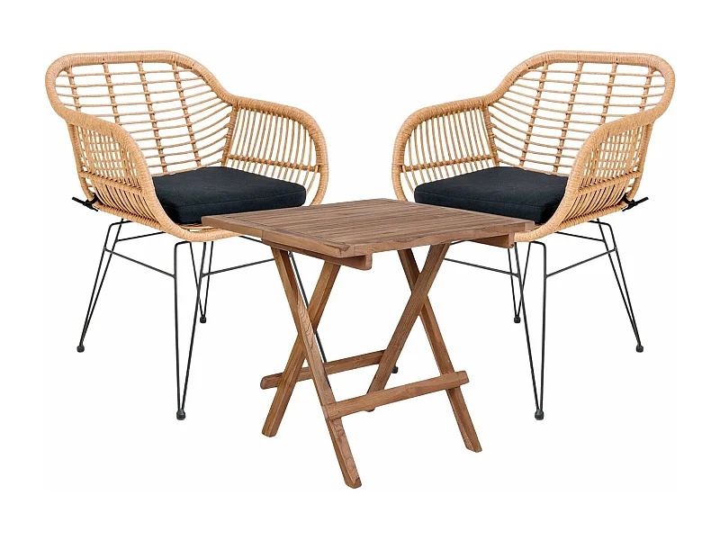 Table de jardin carrée 50 cm + 2 fauteuils