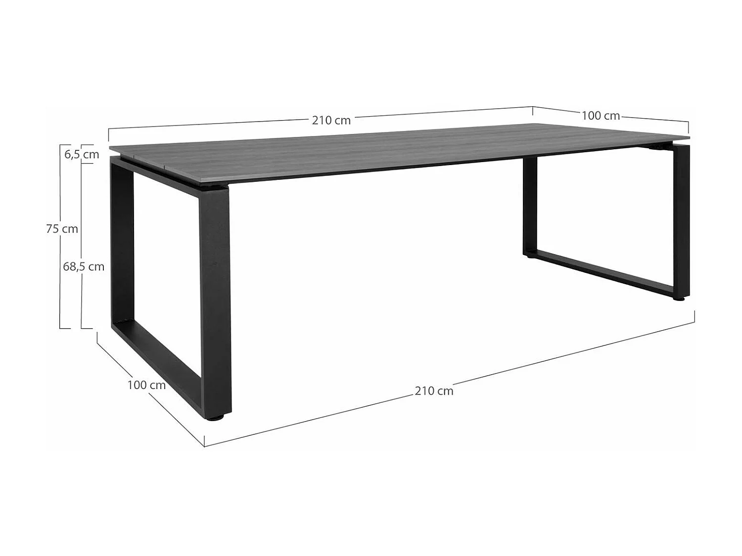Table de jardin 210 x 100 cm + 6 fauteuils