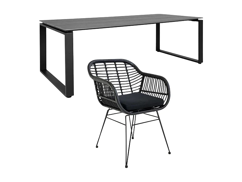 Table de jardin 210 x 100 cm + 6 fauteuils