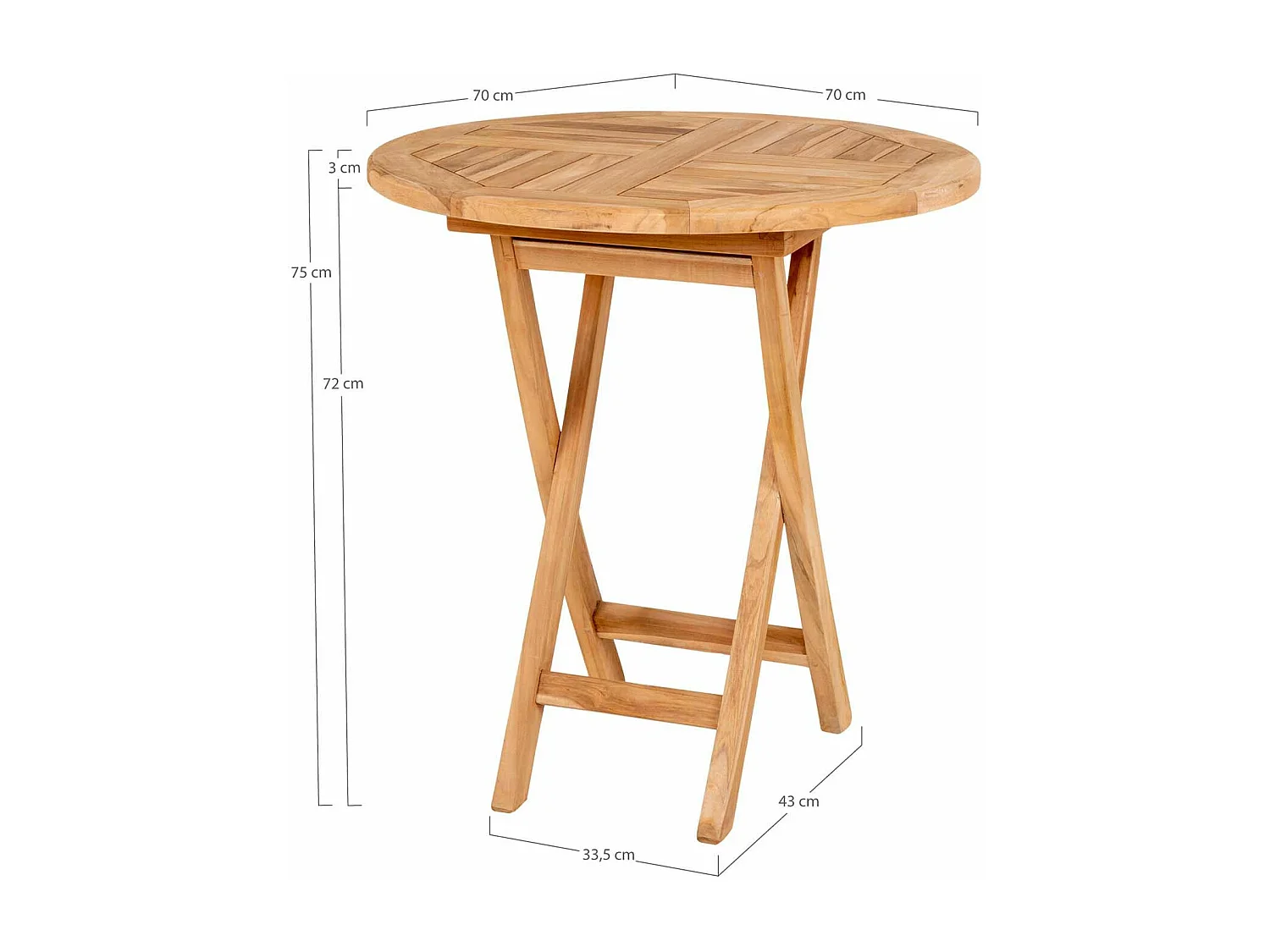 Table de jardin Ø 70 cm + 2 chaises en teck