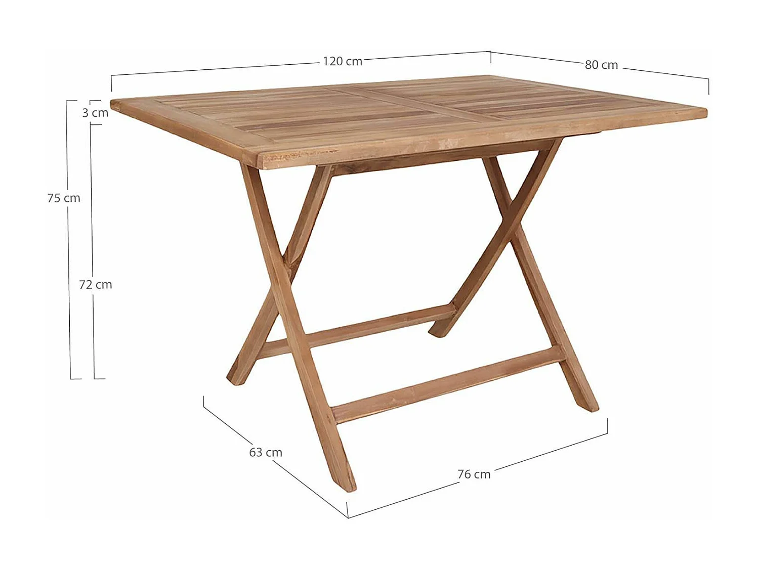 Table de jardin 120 x 80 cm + 4 chaises en teck